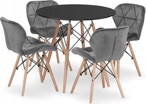 Jedálenská zostava TODI 80cm okrúhly stolový set čierny a 4 stoličky LAGO sivé - ZADARMO 2 stoličky LAGO sivé v cene setu