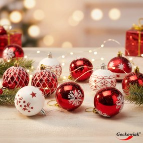 Sada 30 ks vánočních baněk SAPIN červená/bílá