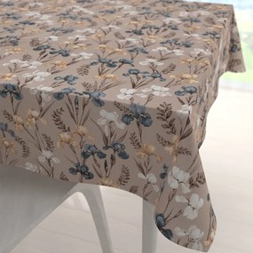 Biante Bavlnený štvorcový obrus Sandra SA-637 Modro-béžovo-biele kosatce na sivobéžovom 130x130 cm