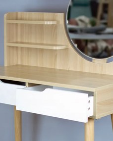 Toaletný stolík SCANDI 2 so zrkadlom naturálny / biely