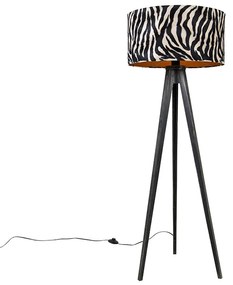 Stojaca lampa trojnožka čierna s tienidlom so vzorom zebry 50 cm - Tripod Classic