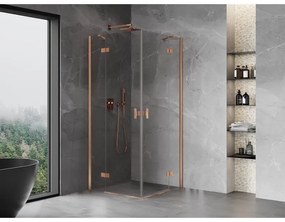 Mexen Mist-H Duo, 2-krídlový výklopný sprchový kút 70 x 70 cm, číre sklo, medený matný profil, 8A5-070L-070P-65-00