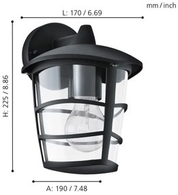 Eglo 93098 - LED Vonkajšie nástenné svietidlo ALORIA 1xE27/8,5W/230V IP44
