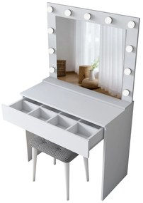 Minimalistický toaletní stolek Alisson III s LED zrcadlem a taburetem bílý