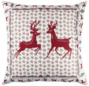 Vianočná dekoračná obliečka na vankúš so sobmi VASO 43x43 cm biela/červená