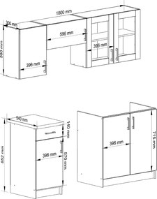 Kuchynská linka Olivie 1,8 m presklená biela/dub sonoma