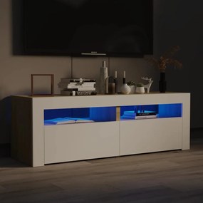 TV skrinka s LED svetlami biela a dub sonoma 120x35x40 cm