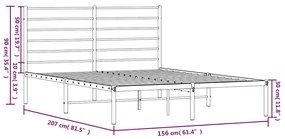 Kovový rám postele s čelom čierny 150x200 cm