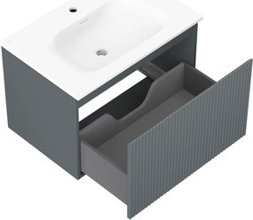 Mexen Rivel, kúpeľňová skrinka 70 cm s umývadlom Vela, 1 zásuvka, drážkovaná, grafitová matná/biela matná, 91A20-07047-1-BF66-W23M01