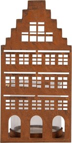Hrdzavá dekorácia svietnik Domček M - 10*10*20 cm