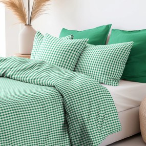 Goldea tradičné bavlnené posteľné obliečky - zelené a biele kocky 140 x 200 a 70 x 90 cm