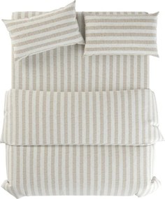 Svetlosivé/krémové ľanové obliečky na jednolôžko 135x200 cm Natural Stripes – Native Natural