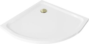 Mexen Flat sprchová vanička polkruhová slim 90 x 90 cm, biela, sifón zlatý - 41109090G