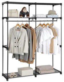 Úložná textilná skriňa s policami a šatníkovou tyčou MATIS 140x174 cm sivá