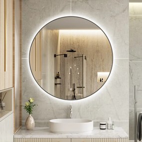 Erga Emma, okrúhle LED zrkadlo 100cm, čierny kovový rám, 2300 lm, 6500K, zadné osvetlenie, ERG-V01-201-1010-BK