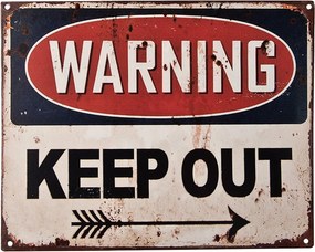 Čiernobiela antik nástenná kovová ceduľa Warning, Keep Out - 25*1*20 cm