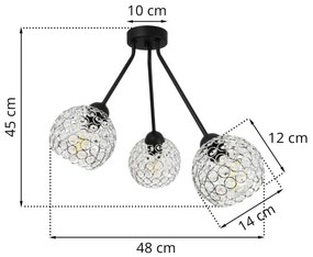 Stropné svietidlo CRYSTAL TRIO, 3x strieborné krištáľové tienidlo