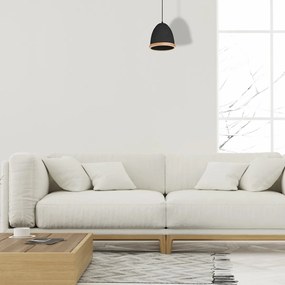 Závesné svietidlo Studio, 1x drevené/čierne kovové tienidlo, (fi 21cm), b/br