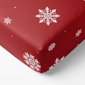 Goldea vianočná bavlnená napínacia plachta - snehové vločky na červenej 80 x 160 cm