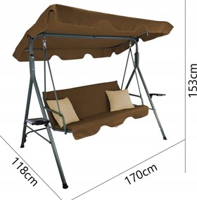 CH ZÁHRADNÁ HOJDAČKA TYPU A 170 x 118 x 153 cm HNEDÁ S BEŽOVÝMI VANKÚŠIKMI A DRŽIAKMI NA POHÁRE