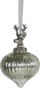 Strieborná antik sklenená vianočná banka s jeleňom Deer - Ø 10*15 cm
