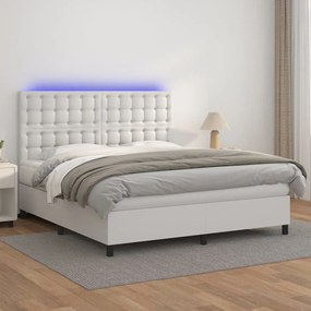 Boxspring posteľ s matracom a LED biela 180x200 cm umelá koža 3135958