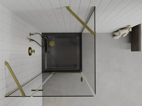 Mexen Roma, sprchový kút s krídlovými dverami 80 (dvere) x 80 (stena) cm, 6mm číre sklo, zlatý profil + slim sprchová vanička čierna + zlatý sifón, 854-080-080-50-00-4070G