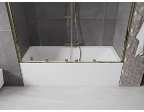 Mexen Velar Duo, 2-krídlová posuvná vaňová zástena 200 x 150 cm, 8mm číre sklo, zlatý lesklý profil, 896-200-000-02-50