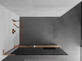 Mexen Kioto+ L, sprchová zástena Walk-In s poličkou a vešiakom 100 x 200 cm, 8mm šedé sklo, medený matný profil, 800-100-123-65-40