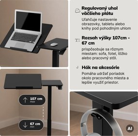 Stolík pod notebook nastaviteľný, mobilný, multifunkčný, čierny: BILL