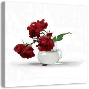 Obraz na plátně, Červené růže ve váze - 40x40 cm