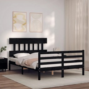 Rám postele s čelom čierny 4FT malé dvojlôžko masívne drevo 3195130