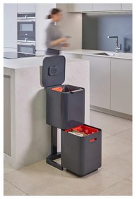 Sivý oceľový odpadkový kôš na triedený odpad 40 l Totem Compact – Joseph Joseph