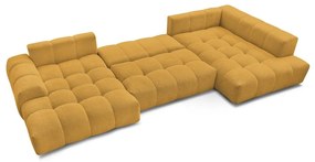 Ženilková rozkladacia/s úložným priestorom rohová pohovka v horčicovej farbe (pravý roh/do tvaru "U") Everest – Bobochic Paris