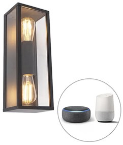 Inteligentná nástenná lampa čierna 38 cm 2-svetlá IP44 vrátane Wifi ST64 - Charlois