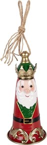 Kúzelný červený kovový vianočný zvonček Santa v podobe kráľa - Ø 13*26 cm