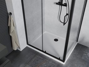 Mexen APIA, sprchový kút s posuvnými dverami 90 (dvere) x 100 (stena) cm, 5mm číre sklo, čierny profil + biela sprchová vanička, 840-090-100-70-00-4010B