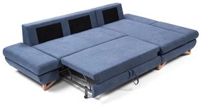 Rozkladacia rohová čalúnená sedacia súprava AVESTA do tvaru L, pravé prevedenie, s úložným priestorom, modrá