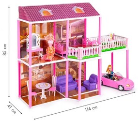 EcoToys Domček pre bábiky XXL s nábytkom, 2 bábiky a kabriolet, 44215