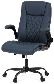 Křeslo kancelářské, tmavě modrá ekokůže, kovový kříž, kolečka na tvrdé podlahy