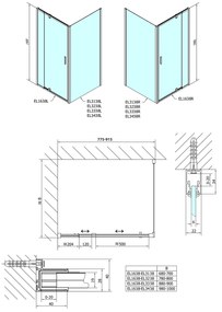 Polysan, Easy Line obdĺžniková sprchová zástena pivot dvere 800-900x1000mm L/P varianta,brick sklo, EL1638EL3438