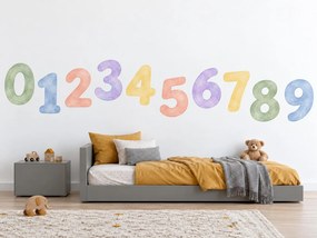 Akvarelové číslice od 0 do 9 jemné pastelové textilné nálepky s číslami do izbičky na stenu arch 46 x 28 cm