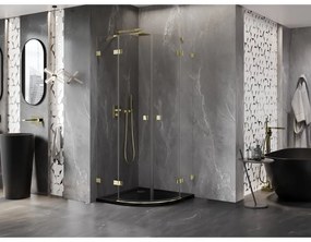 Mexen Lunar, polkruhový výklopný sprchový kút 90 x 90 cm, 8mm číre sklo, zlatý profil, 833-090L-090P-50-00