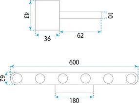 Toolight Toolight, LED nástenné svietidlo, 60cm, 18W, 4000K, 2000lm, SWE055-W, čierna matná, OSW-20155