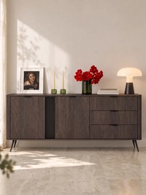 Komoda Edrin 195 cm so zásuvkami - dub dunin / čierna