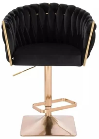 LuxuryForm DESIGN Barová stolička NORDEN VELUR na zlatej hranatej podstave - čierna