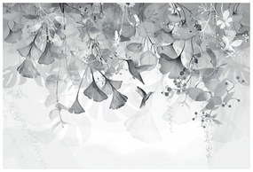 Samolepiaca tapeta listy s kolibríkmi v čiernobielom