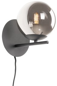 Art Deco nástenná lampa čierna a dymové sklo - Flore