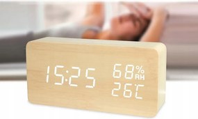 Elektronický budík s teplomerom a vlhkomerom VERK - USB - drevený dekor