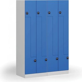 Kovová šatníková skrinka S1 Z, 4 oddiely, 1850 x 600 x 500 mm, zámok s čítačkou RFID kariet, červené dvere